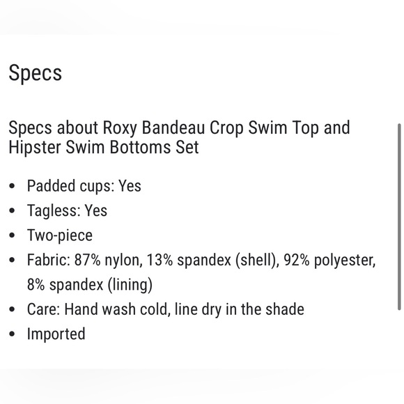 New! Roxy Bandeau Crop Swim Top & Hipster Bottoms Set XL Swimsuit 2 piece - Picture 3 of 7